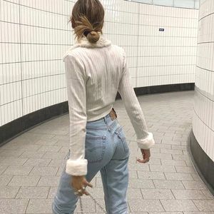 Motel rocks Loria fur cardigan in ivory